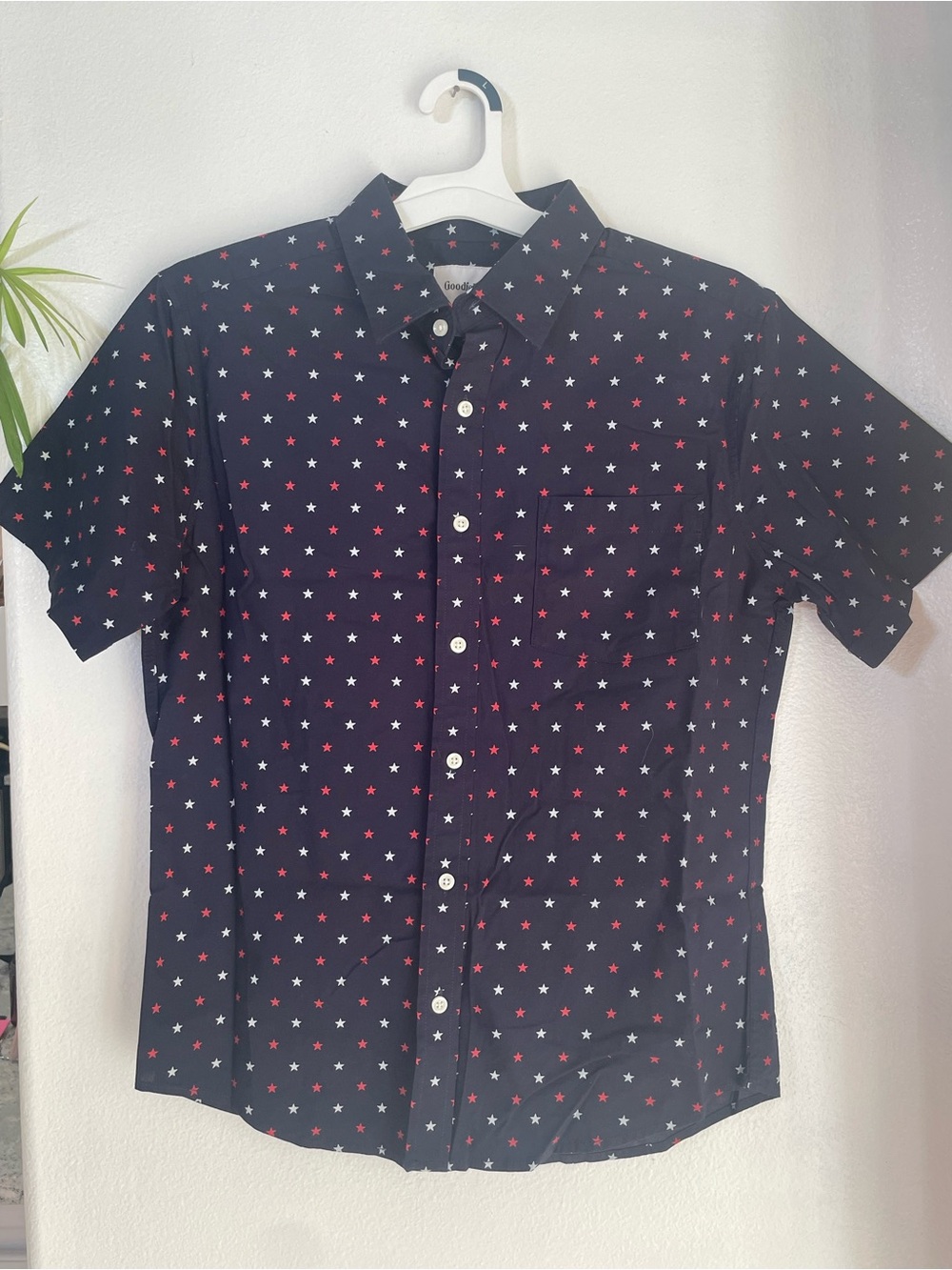 Goodfellow‎ & Co Mens Navy Stars Print Slim Fit Short Sleeve Button Down Shirt M